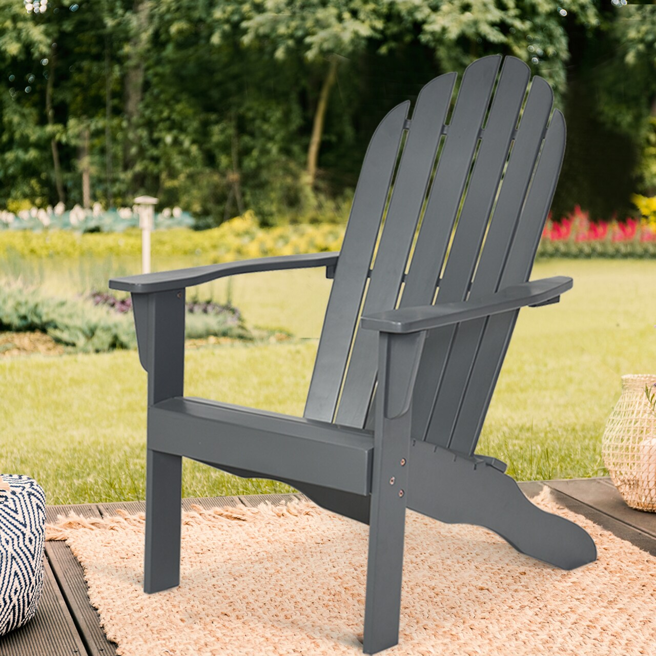 Costway Outdoor Adirondack Chair Solid Wood sturdy Patio Garden Furniture GrayNaturalWhite